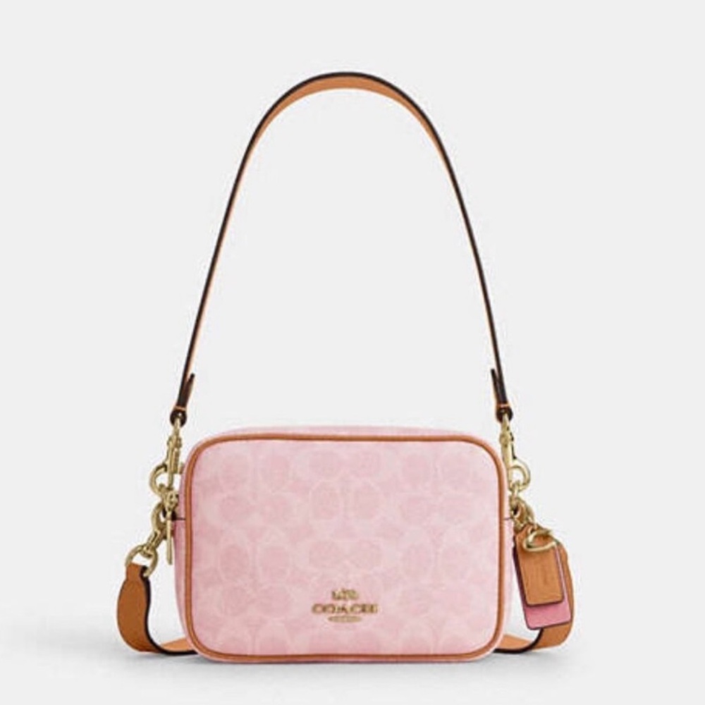 Coach Pink Signature Crossbody with Tan Trim